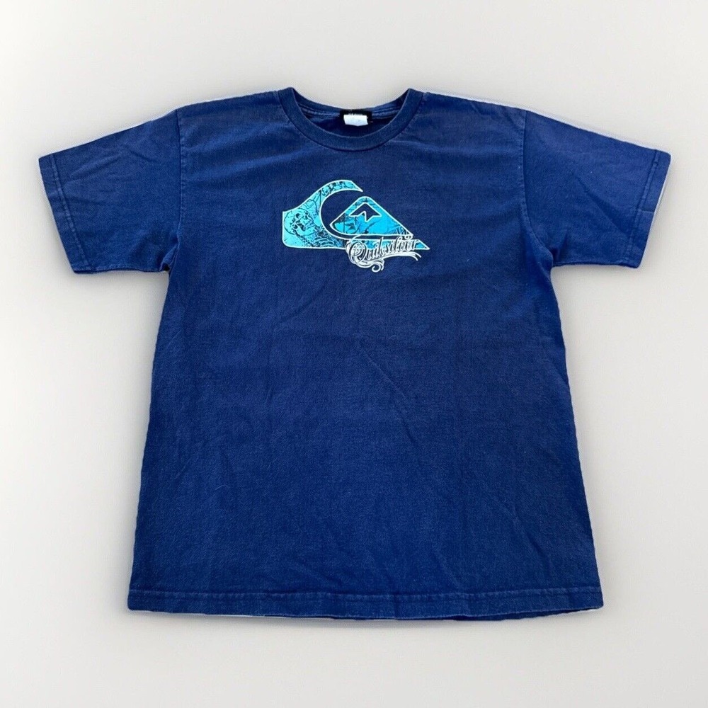 Quiksilver Shirt Mens S Surf Skater Emo Punk Goth Blue Cotton Y2k Vintage‎ Skull